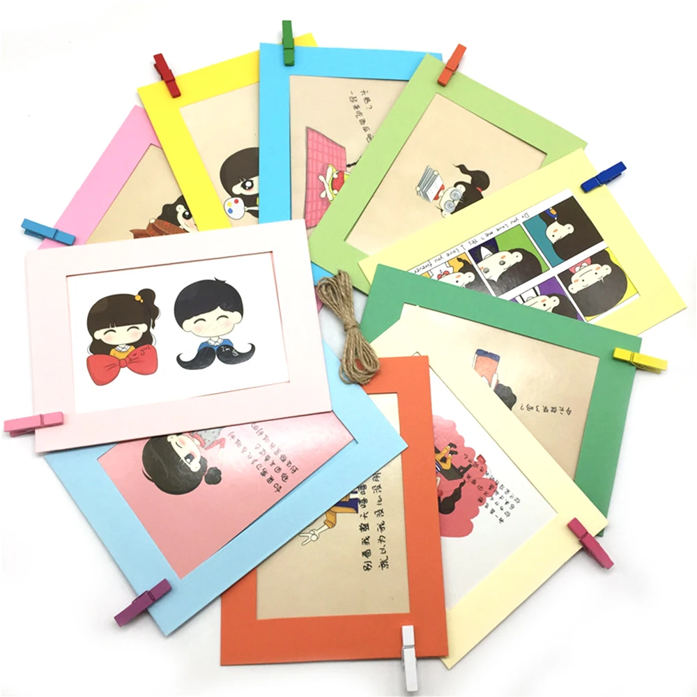 

10 Pcs DIY Kraft Paper Photo Frame Hanging Wall Photos Picture Frame Kraft Paper With Clips And Rope Family Memory Decorations
