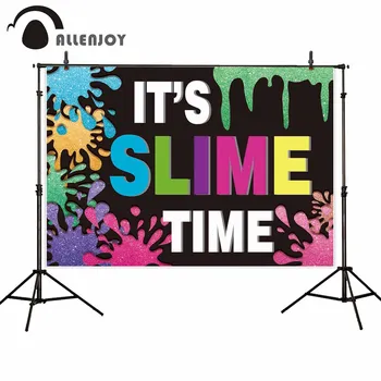 

Allenjoy Graffiti Wallpapers Colorful Blackboard It's Slime Time Baby Shower Cartoon Background Cloth Birthday Party Decoration