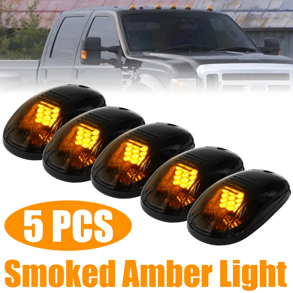 

5pcs LED 12V Smoked Lens Amber yellow LED Cab Roof Top Marker Running Lights For Truck SUV 4x4 Truck Lighting
