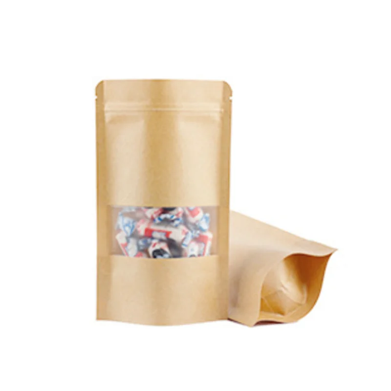 Brown Kraft 50 шт подставка из крафт-бумаги, сумка на молнии с окном, герметичная застежка-молния, термопечать для упаковки пищевых продуктов - Цвет: Brown Kraft