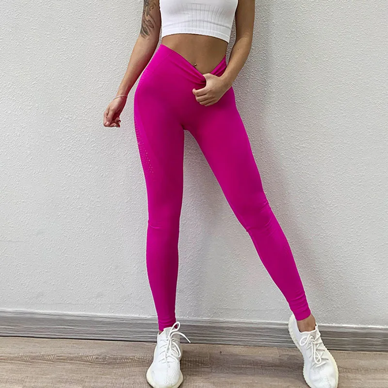NORMOV Casual Women Leggings High Waist Elastic Leggings Ventilation Workout Leggins Fitness Leggings Feminina Push Up Pants