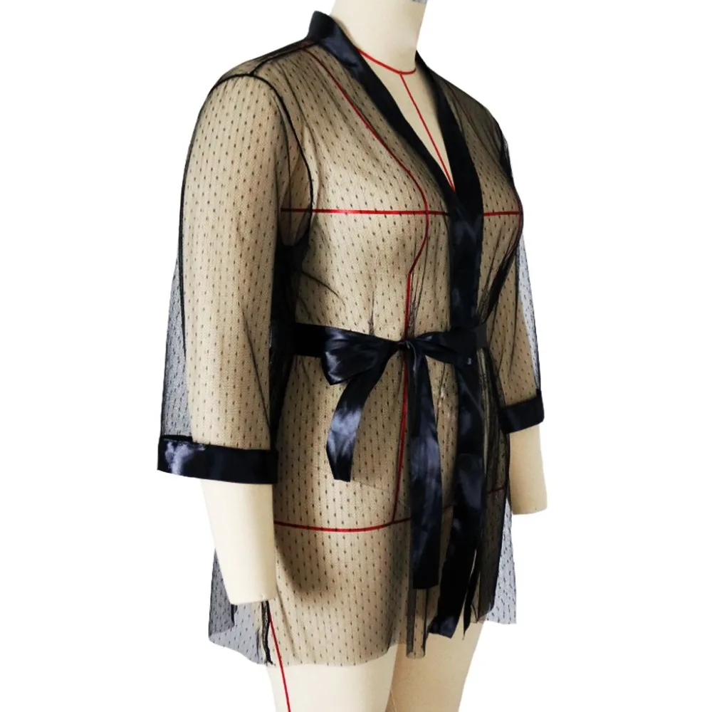 Женское Эротическое белье в сетку, большие размеры, банный халат, халат с длинными рукавами, 3-5xl, женское белье, большие размеры