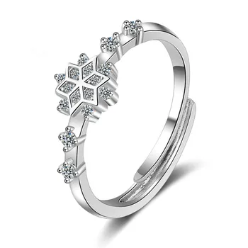 

Fashion Shine CZ Zircon Snowflake 925 Sterling Silver Ladies Rings Jewelry For Women Wedding Ring Gift Never Fade Cheap