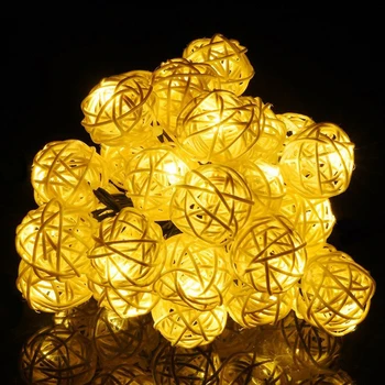 

Fairy Lights Light Strings Festival Party Wedding LED Lamp Solar Powered Christmas Rattan Ball 6M