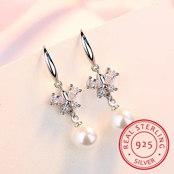 

Temperament Pearl Earrings for Women Exquisite Simplicity Silver 925 Jewelry Butterfly Ear drops Dating Wholesale