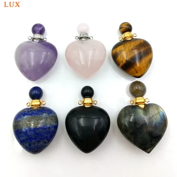 

Natural rose quartzs labradorite amethysts obsidian tiger eye stone perfume bottle essential oil bottles for women necklace