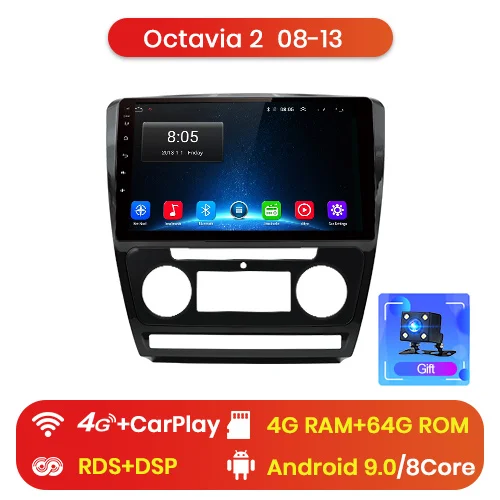 4-64GB for 4G Junsun V1 pro 4+ 64G Android 9,0 DSP для SKODA Octavia 2 2008-2013 автомобильный Радио Мультимедиа Видео плеер навигация gps RDS 2 din dvd - Цвет: 4-64GB for 4G