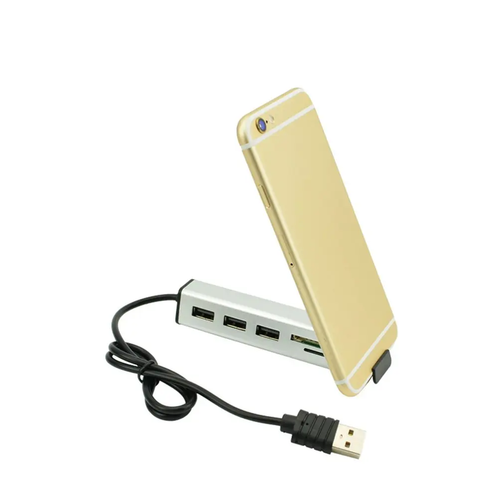 USB 2,0 концентратор Алюминиевый мульти-в-одном кард-ридер концентратор с подставкой для мобильного телефона