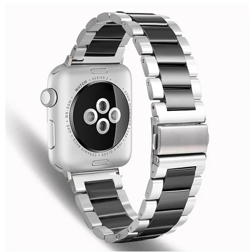 silver-black Нержавеющая сталь Керамика ремешок для apple watch 4 5 Группа 44 мм 40 мм, 42 мм, 38 мм, версия наручных часов iwatch, 5/4/3/2/1 apple watch в едином положении во время занятий легкой атлетикой, браслет - Цвет ремешка: silver-black