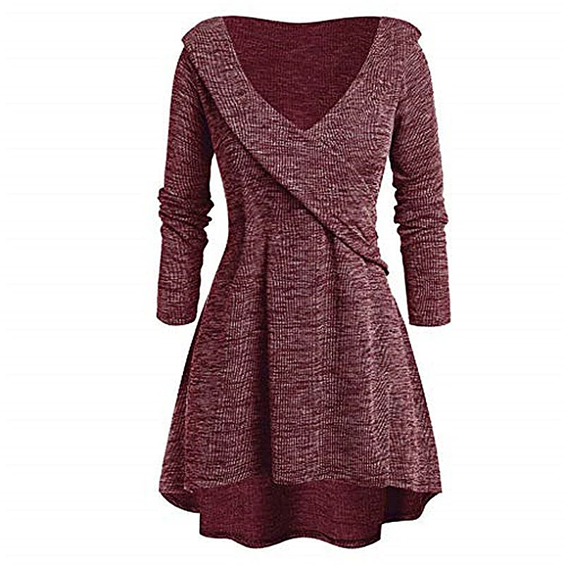 Spring Autumn Knitted A-line Dress Women Long Sleeve Mini Swing Dress Stetch Sexy V-neck Casual Dresses Vestidos Plus Size 5XL