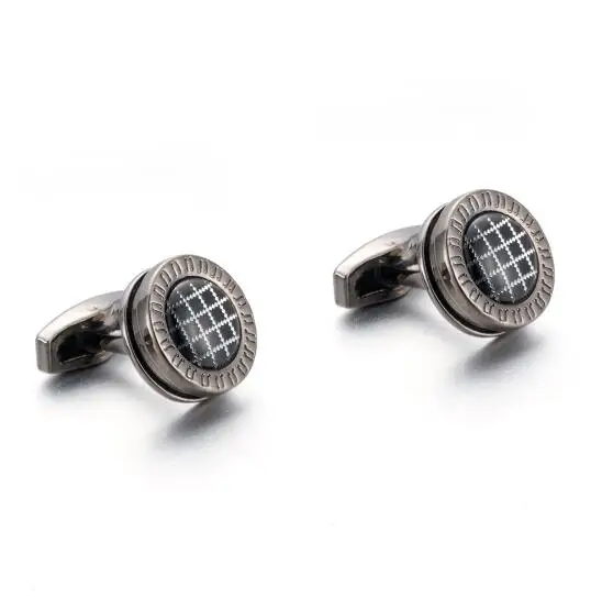 10pairs/lot Vintage Gunblack Round Cufflinks Grid Pattern Plating Cuff Links Business Style Men's Jewelry