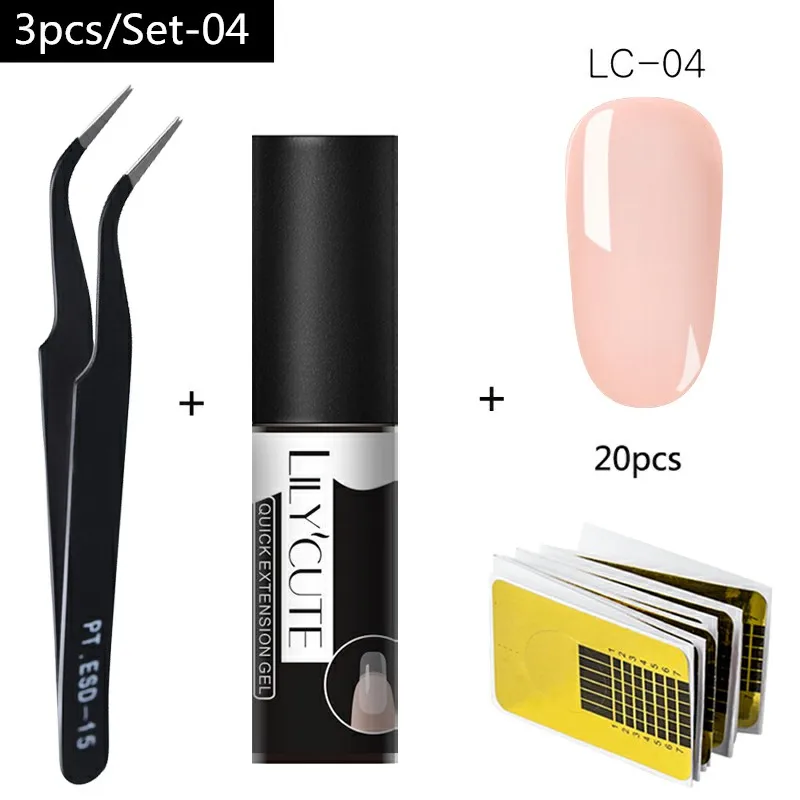 3 pcs Set LC-04 LILYCUTE, 5 мл, полигелевый удлиняющий гель, розовый, белый, прозрачный, быстростроительный гель для ногтей, впитывающий УФ гель для ногтей - Цвет: 3 pcs Set LC-04