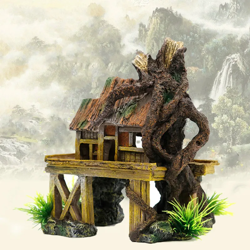 Aquarium Decoration Accessories Artificial Fish Reptile House Shelter Tank Landscaping Resin Building Ornaments Decor | Дом и сад