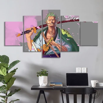 

ONE PIECE Wano Country Roronoa Zoro Animated Cartoon Wall Picture Canvas Paintings Kids Bedroom Wall Decoration