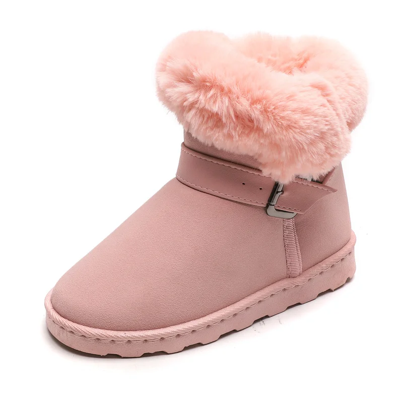Зимние детские ботинки для девочек; Детские теплые ботинки с теплой плюшевой подкладкой; водонепроницаемые Модные детские сапоги с пряжкой и ремешком; menina; - Цвет: Pink