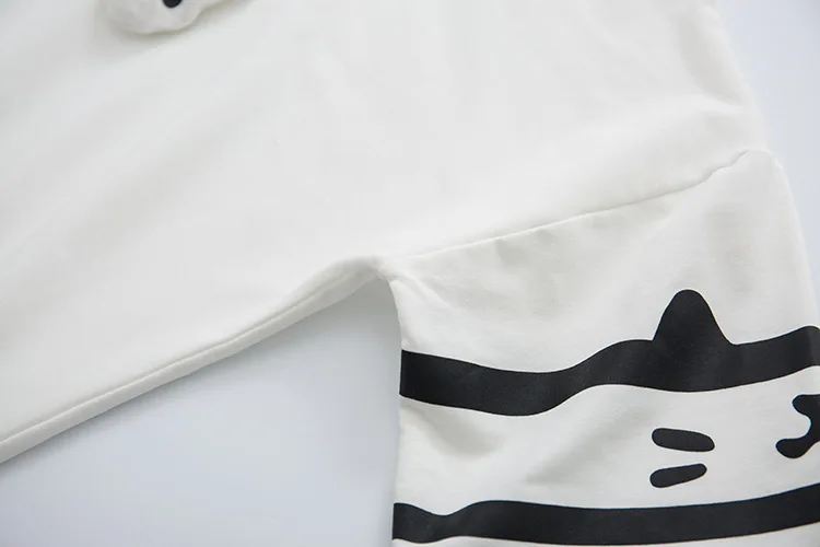 Японский Сен женский колледж Ветер Свободный милый мультфильм Кот пуловер со шнурком футболка половина рукава Осень Tshit M/L Лето Повседневный