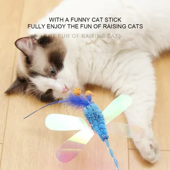 

Cat Toy with Sequins Plush Butterfly Dragonfly Feather Funny Cat Stick Puzzle Interaction Attracts Cat Attention Toy