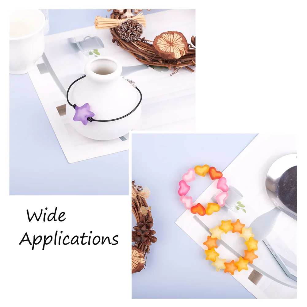 100Pcs Frosted Acrylic Heart Star Shape Beads Mixed Color Loose Spacer Bead Charms For Earring Necklace DIY Jewelry Making