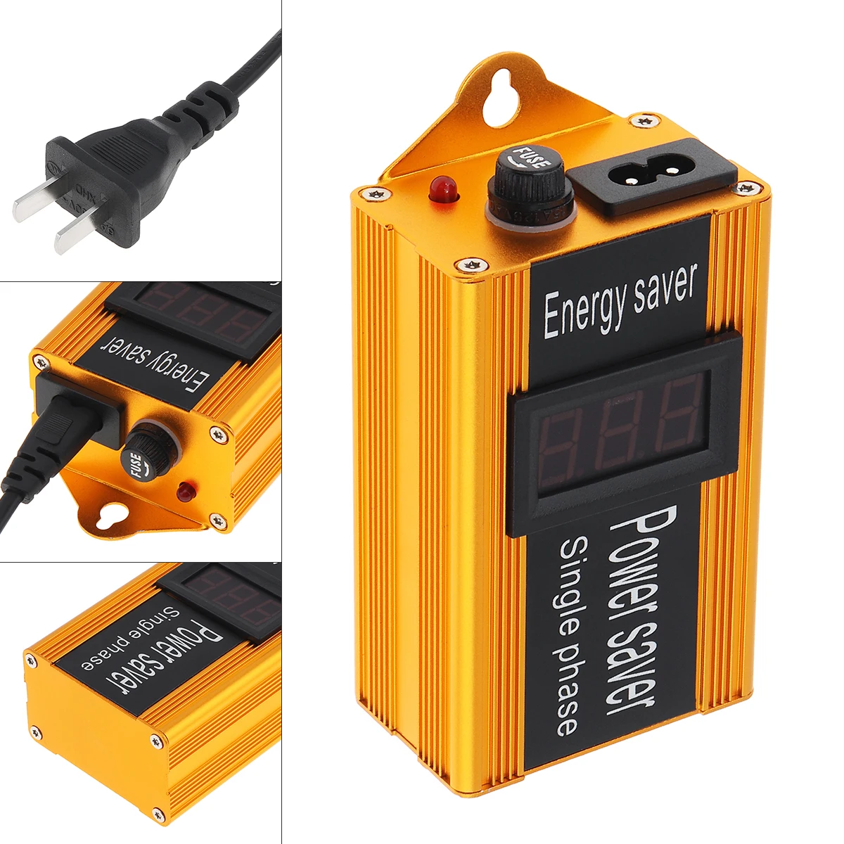 Gold 100KW US EU 90V-250V Smart Power Saver Household Meter Electricity Saving Box Electronic Screen Display for Family School |