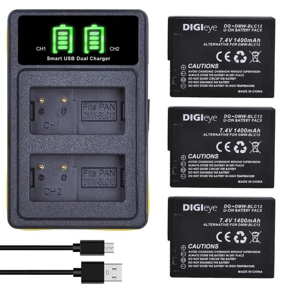 Dmw-Blc12 Blc12E Blc12Pp Batteria + Caricatore Doppio Led Con Tipo C Per Panasonic Lumix Dmc-Fz200 Fz1000 Fz2500 Dmc-G5 G6 G7 Gx8 G85