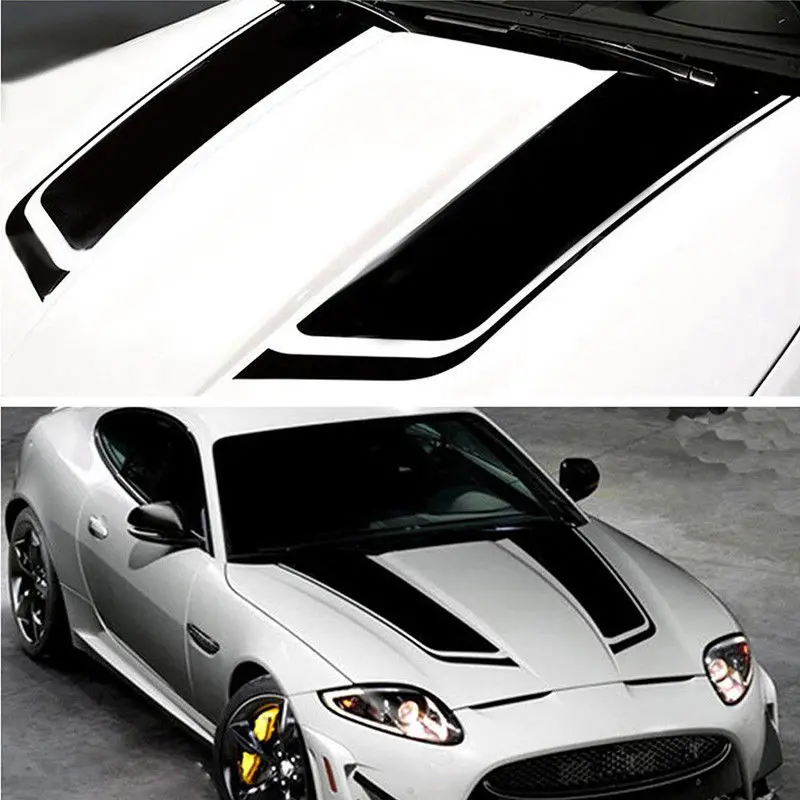 

OLOMM Universal 2Pcs/Set Auto Racing Car Stickers Vinyl Bonnet Hood Decals Cool Design Waterproof Hood Stripe Car Accessories