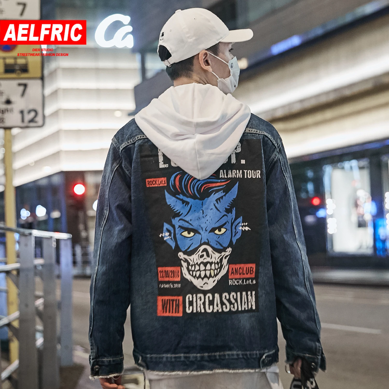 AELFRIC Monster печатных мужские джинсовые куртки Осень Harajuku Хип Хоп пальто Модная Уличная Повседневная мужская верхняя одежда с длинным рукавом
