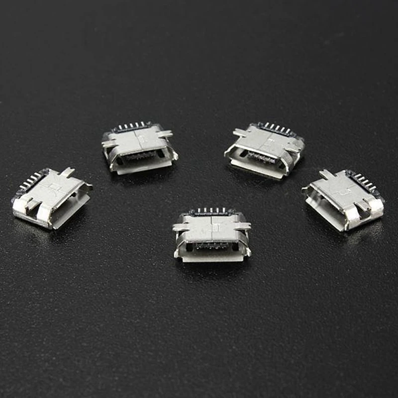 50Pcs Micro-USB Type B Female 5Pin SMT Socket Jack Connector Port PCB Board& 50 Pcs PCB SMT Micro-USB Type B 5Pin Female Socket