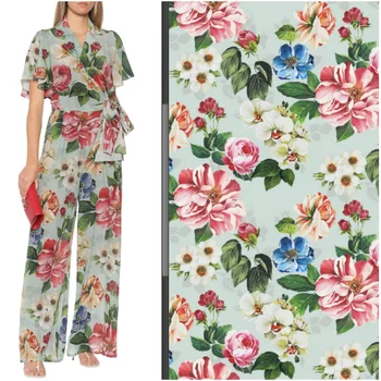 

145cm Width Multi-colored Flowers Print Soft Thin Polyester Chiffon Fabric for Woman Summer Dresses Skirts Blouse DIY