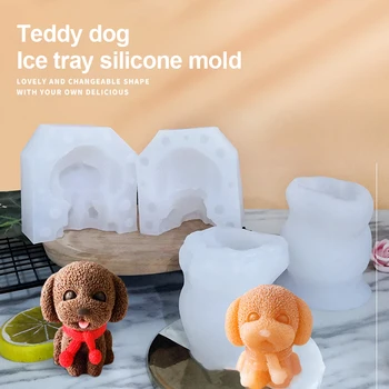 

3D Teddy Dog Ice Cube Mold Mousse Cake Silicone Abrasives Aromatherapy Candle DIY Manual Epoxy Mold For Kitchen Tools Dropship