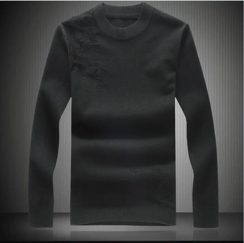 MOGU свитера мужские Новые Модные Повседневные свитера с круглым вырезом из плотного хлопка трикотажные качественные мужские свитера пуловеры Мужская одежда размер M-8XL - Цвет: Черный