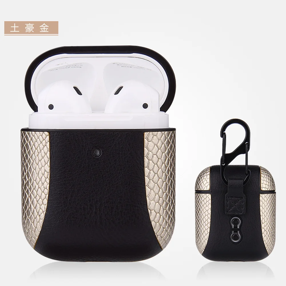 Роскошная сумка для Apple AirPods Bluetooth беспроводные наушники кожаный чехол для наушников Аксессуары для Airpods 1 2 - Цвет: Золотой
