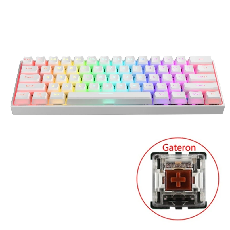 61 Keys Type-C RGB LED Double Skin Milk Wired Mechanical Keyboard Mini Gaming Keyboard Gateron Switchs for PC Mac