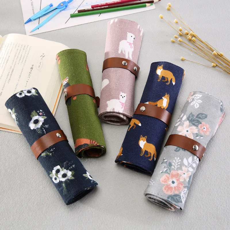 Kawaii Flower Карандаш Чехол холст рулон мешок косметические кисти Косметический Roll Up