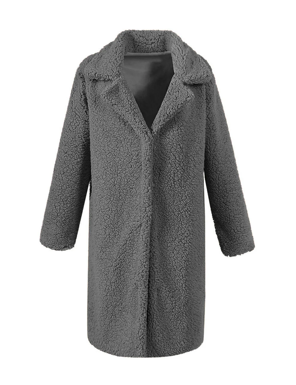 Новинка, плюшевое пальто из искусственного меха, длинное пальто, куртки на осень и зиму, Женское пальто из овечьей шерсти, одноцветная Толстая куртка размера плюс, одежда - Цвет: grey