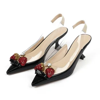 

2020 New Spring Patent Leather Pointed Toe Women Pumps Shallow Slingbacks High Heel Party shoes Sweet Slip-on Ladies shoes