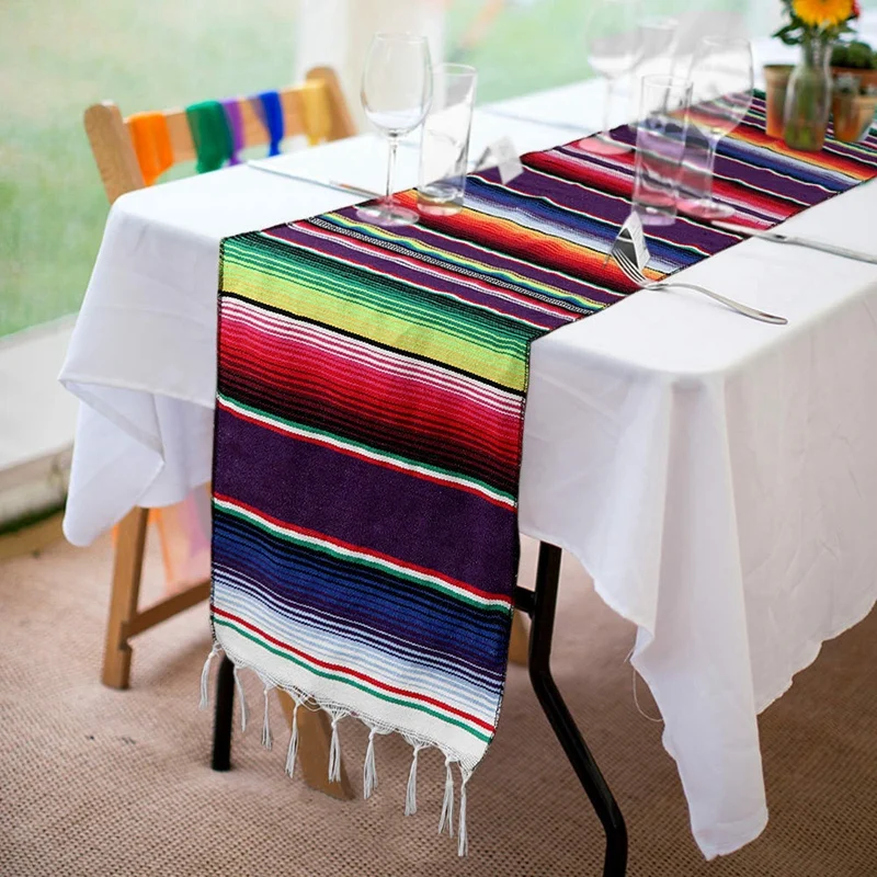 Мексиканская Serape настольная дорожка бахрома хлопок скатерть Fiesta вечерние украшения для ужина