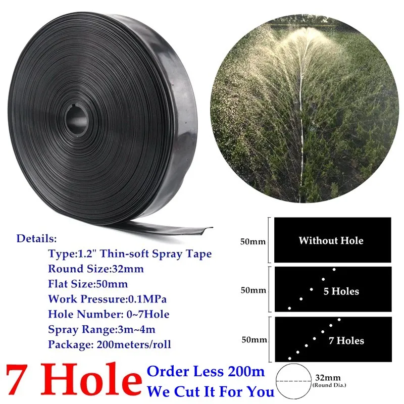 7 Holes 0~ 7 отверстий 1," Φ32 мм тонкий-мягкий шланг для орошения с распылителем сельскохозяйственная Оросительная лента система охлаждения на крыше водяная трубка - Цвет: 7 Holes