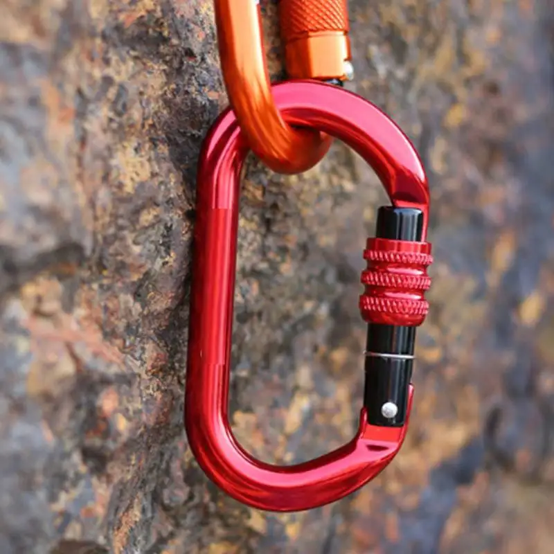 25KN Aluminum Alloy Safety Buckle with Lock O-type Quick Clip Screw Lock Security Carabiner Keychain Rock Climbing Equipment