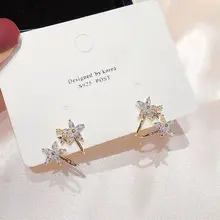 Корейский стиль кубические циркониевые кристаллы цветок серьги-гвоздики манжета золото цвет CZ камень для женщин подарок ювелирные изделия