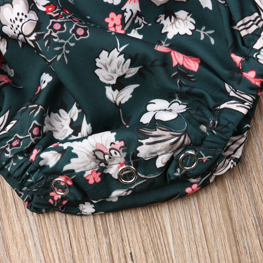 Осенняя одежда из хлопка для новорожденных девочек, комбинезон с цветочным принтом и рукавами-крылышками, комплект одежды для детей 0-18 месяцев