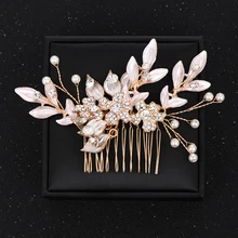 Винтажные гребни для волос, листья, золотой жемчуг, гребни для волос для невесты, сделанный вручную цветок из кристаллов, украшения для волос, свадебная тиара, женский головной Убор