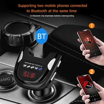 

Bluetooth 5.0 Car Dual USB Charger Handsfree Audio MP3 Player FM Transmitter One Click to Cut Songs Answer/Hang up the Phone