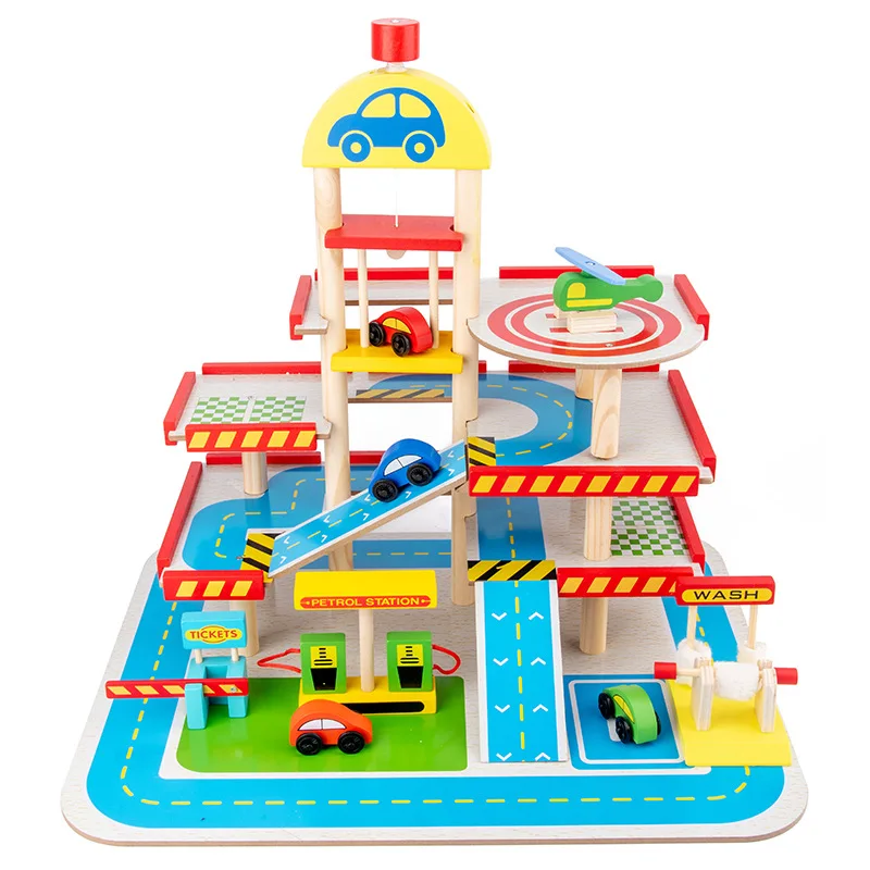 

Wooden Three-dimensional Rail Lifting Multi-storey Car Park Children's Play House Assembling Toy Building Blocks Accessories
