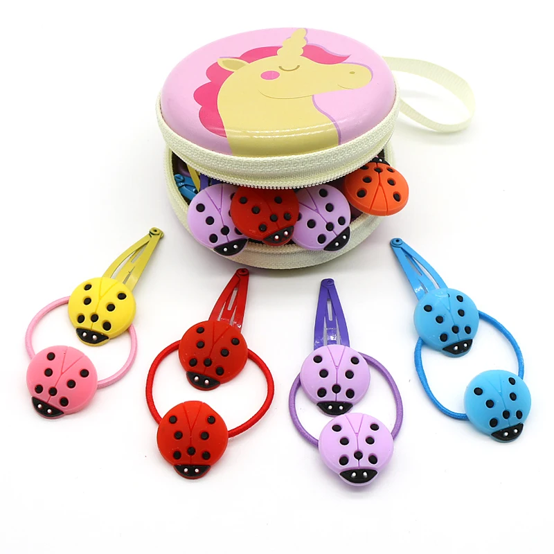 Ladybug clip band На возраст от 4 до 10 лет шт./компл. милый рисунок «Hello Kitty» набор аксессуаров для волос для девочек Заколки для волос резинки для волос в верхней части коробка для хранения подарок на день рождения для детей Лидер продаж - Цвет: Ladybug clip band