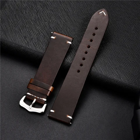 Sale Oil Wax Oily Discoloration Genuine Cowhide Leather Watchband Watch Accessories Business Strap 18 20 22 24mm Wrist Band