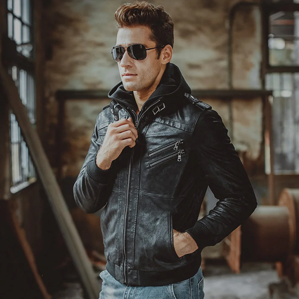 Новая осенне-зимняя мотоциклетная кожаная куртка Мужские Куртки из искусственной кожи на молнии с капюшоном мужская верхняя одежда плюс бархатное теплое бейсбольное пальто для мужчин