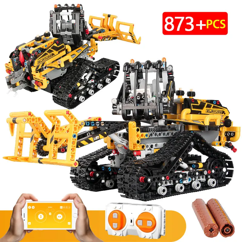 RC машинка из конструктора инженерный вилочный погрузчик 873 шт. 13034 13035 город пульт дистанционного управления с App управления строительные блоки игрушки