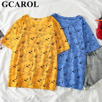 

GCAROL Spring Summer Women Cartoon T-shirts Puppy Graphic Tees Girls'Streetwear Oversize Cute Tops Aesthetic clothes M-XL