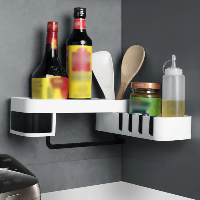 2 Tier Bathroom Corner Shelf No Drilling Wall Mounted Storage Rack