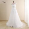 Modest V-neck Cap Sleeves Wedding Dresses Plus Size Customized A Line Bridal Gowns Tulle Lace Applique Robe De Mariee Customized 3